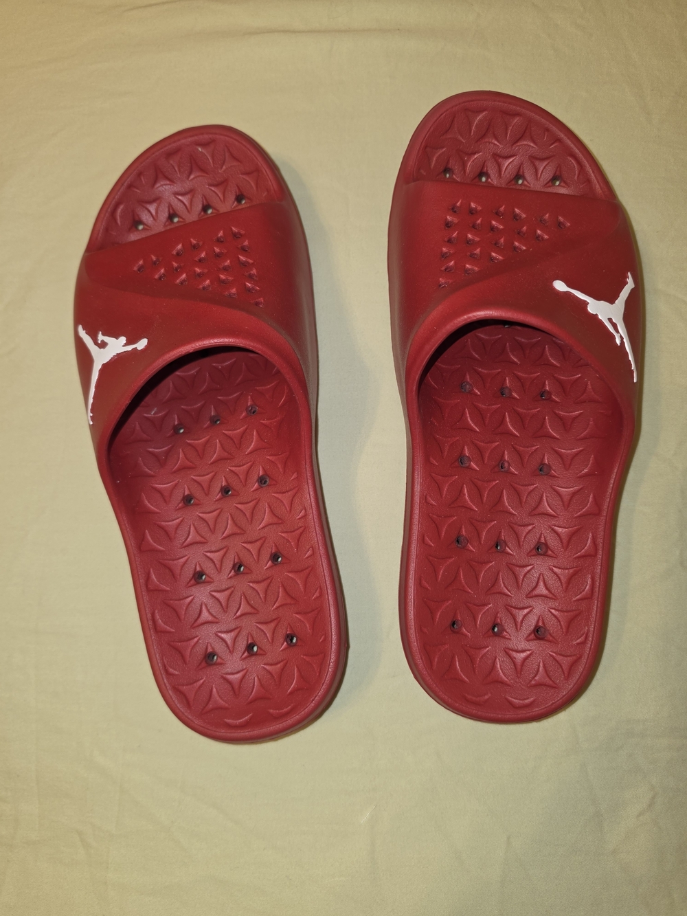 Jordan Red Slide Sandals with White Jumpman Logo